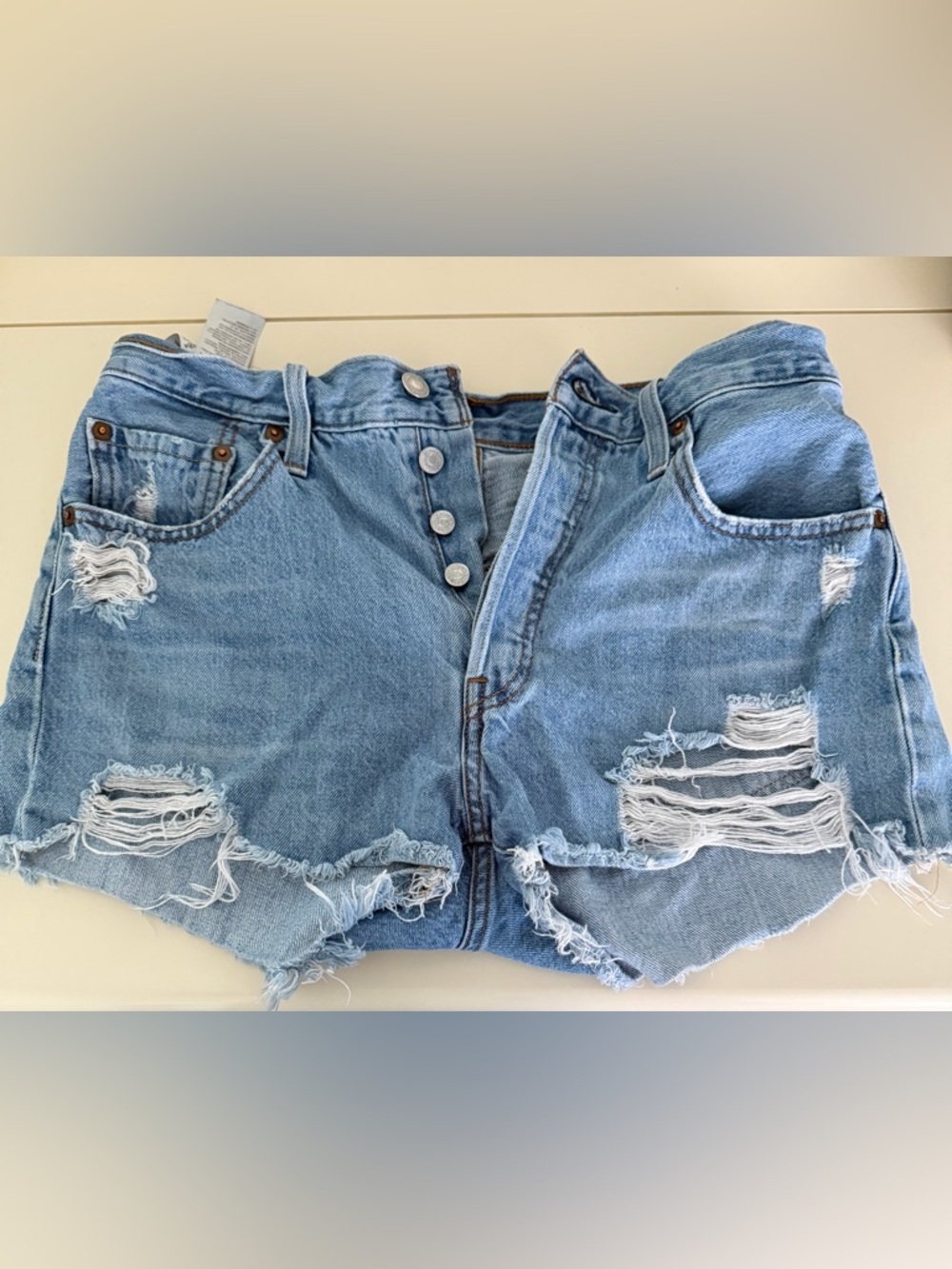 Light Wash Distressed High-Waist Denim Shorts